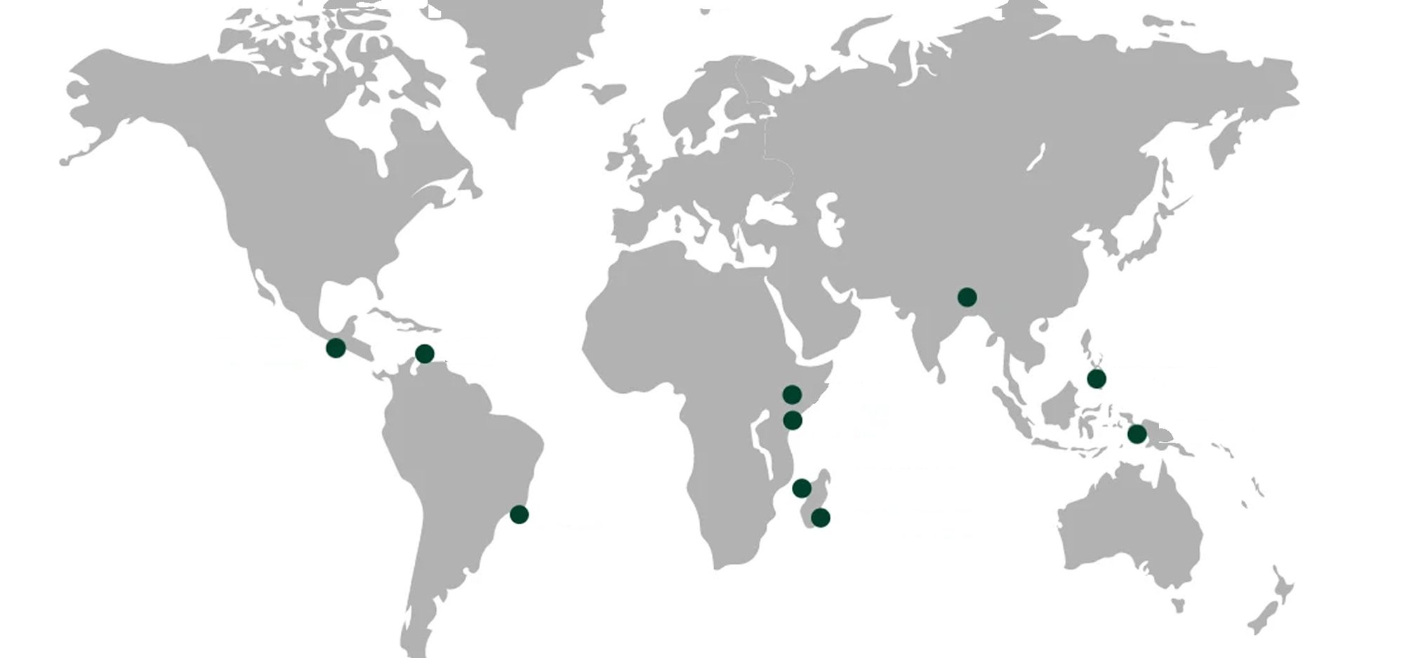 Honduras, Haití, Brasil, Etiopía, Kenia, Mozambique, Madagascar, Nepal, Filipinas, Indonesia